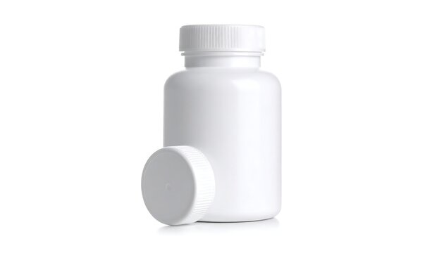 A white plastic container with a screw-on lid and a separate lid. It's on a white surface with shadows