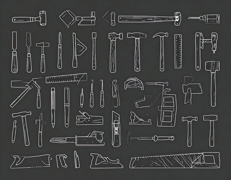 Collection of Hand Tools Arranged on a Dark Background