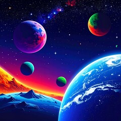 Fototapeta premium Colorful Planets Floating in Outer Space