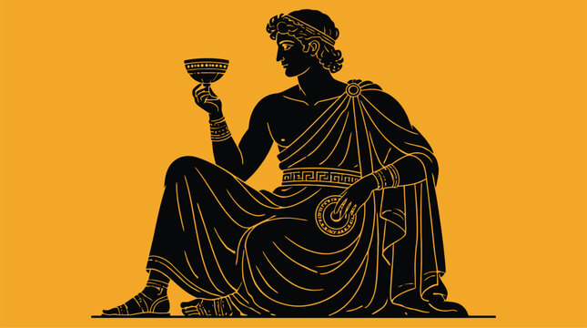 Ancient Greek figure holding wine cup seated on chair