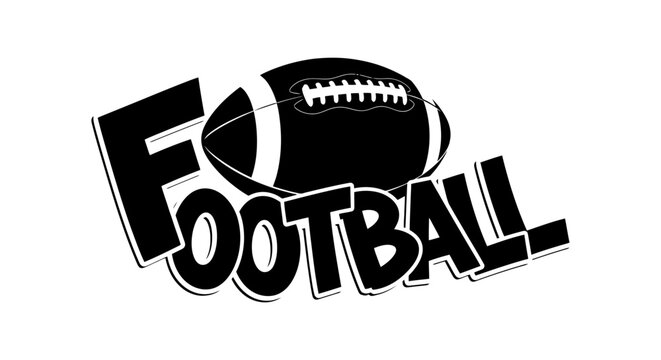 Dynamic Football Logo with Bold Text and Football Illustration.