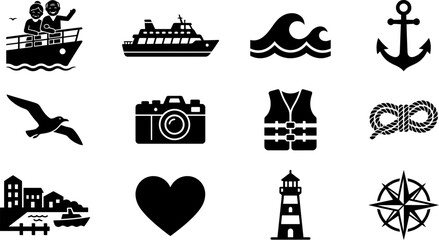 Set of travel and maritime themed vector icons. © Ciki