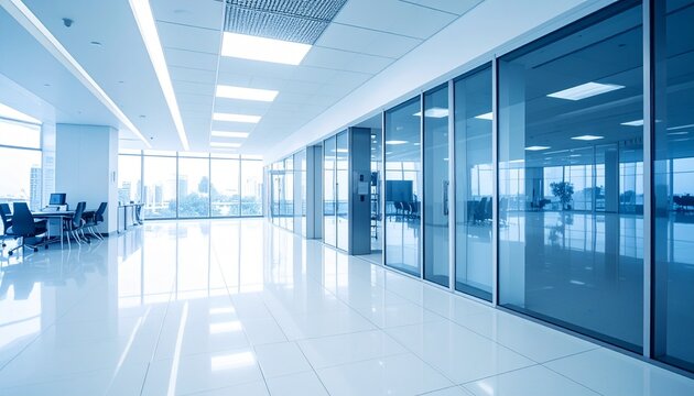 Modern Office Interior with Glass Walls and Open Space