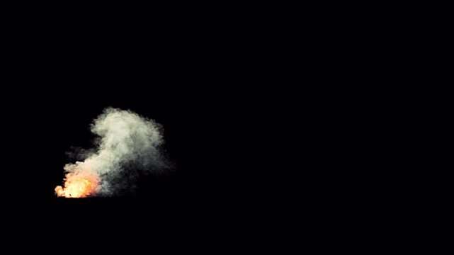 A sequence of frames showing a controlled explosive burst of fire and smoke on a black background.