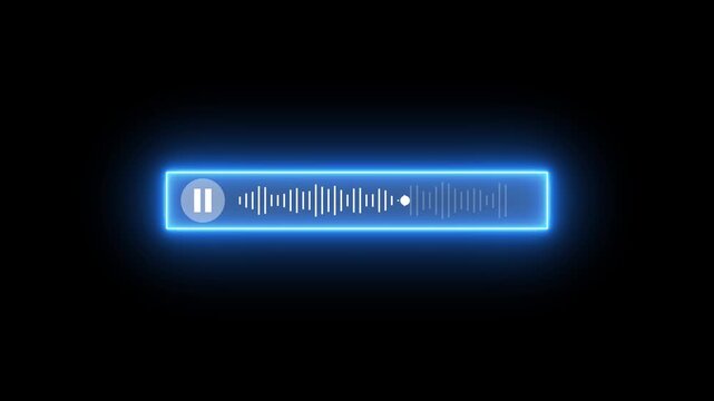 Glowing Blue Audio Waveform Player Interface with Pause Button on Black Background for Digital Media and Music Technology Applications
