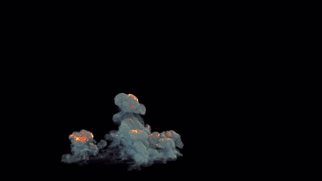 Dense billowing smoke plumes rising against a dark background.