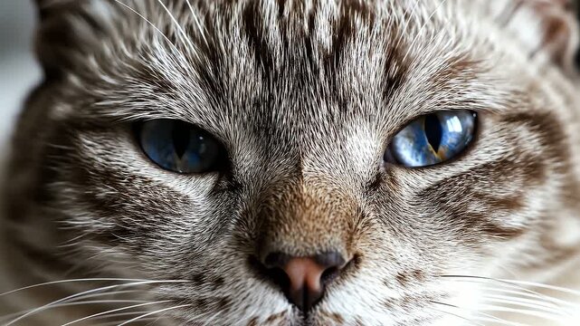 Extreme Close-Up of Domestic Cat's Face with Eyes Slowly Blinking in Calm, Hypnotic Mood
