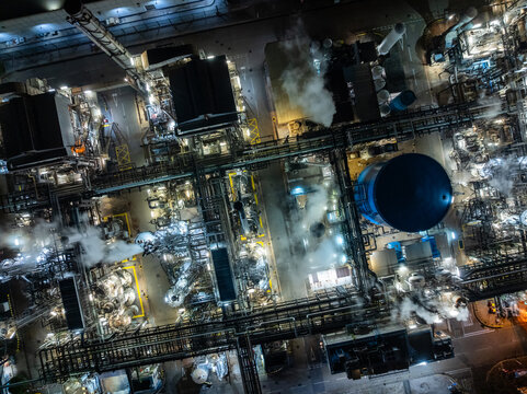 Overhead view of industrial plant operations in tai po hong kong