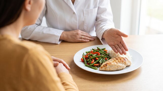 Renal dietitian demonstrating plate method with fresh food