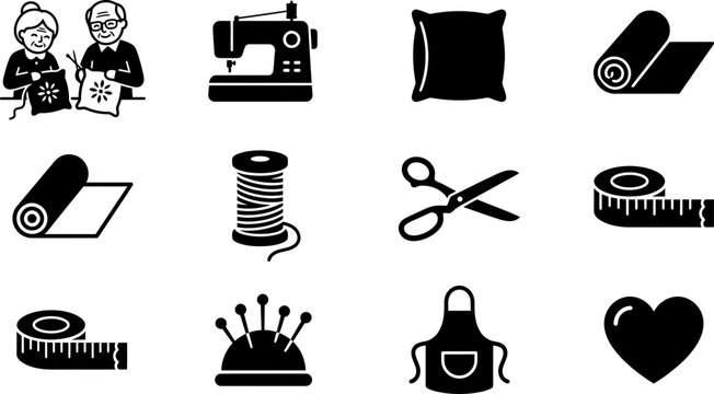Set of sewing and needlework icons for hobby and craft projects.