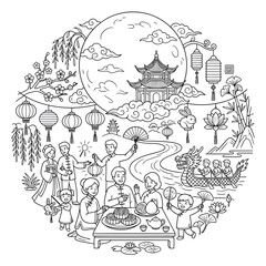 Fototapeta premium People Celebrate Under Full Moon Festival.