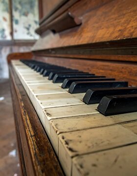 Old Piano Keyboard in a Wooden Room