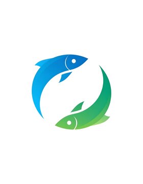 Two Colorful Fish in a Circular Arrangement on White Background
