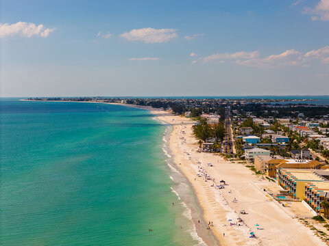 Aerial Drone View of Anna Maria Island Beach Along the Gulf of Mexico