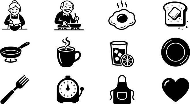 Set of hand drawn breakfast and cooking icons.