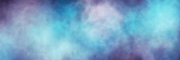 Obraz premium Pale lavender and icy blue watercolor haze on black. Wide abstract banner with a frosty, magical, and serene aesthetic vibe. 