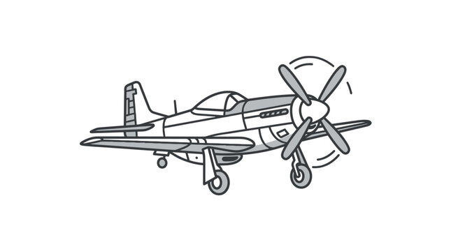 Vintage Military Airplane Side View Illustration.