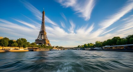 Eiffel Tower view from Seine river in Paris