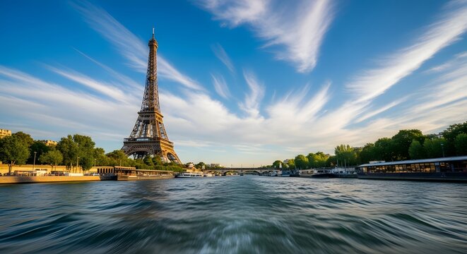 Eiffel Tower view from Seine river in Paris
