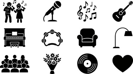 Set of Music and Lifestyle Silhouette Icons. © buggy