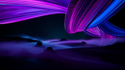 Fototapeta premium Abstract flowing ribbons and undulating landscape a vibrant digital artwork with purple and blue tones curves lines shapes