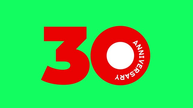 30th Anniversary Badge Red Number Green Screen Animation