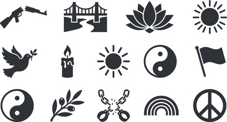 Obraz premium Collection of various symbolic black and white vector icons.