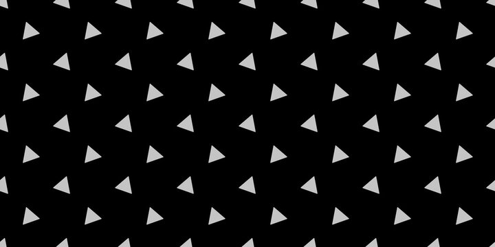 Minimalist clean white triangles scattered uniformly across a deep black canvas texture. Classic monochrome seamless geometric layout for Scandinavian home interior fabrics and luxury box packaging.