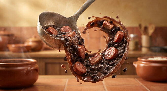 Feijoada Splash Delicious Brazilian Black Bean Stew with Sausage and Meat