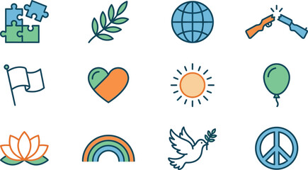 Obraz premium Collection of peace and unity concept vector icons.