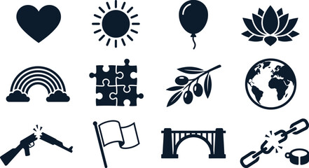Obraz premium Collection of various symbolic black and white icons for design.