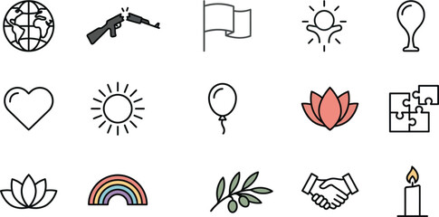 Obraz premium Collection of hand drawn peace and harmony themed icons.