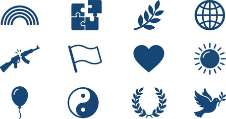 Obraz premium Collection of blue flat icons representing peace and harmony symbols.