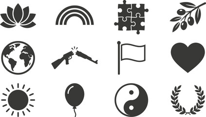 Obraz premium Collection of minimalist vector icons featuring symbols of peace and nature.