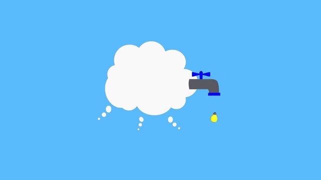 Creative idea generation concept animation showing a tap leaking glowing light bulbs from a thought cloud.