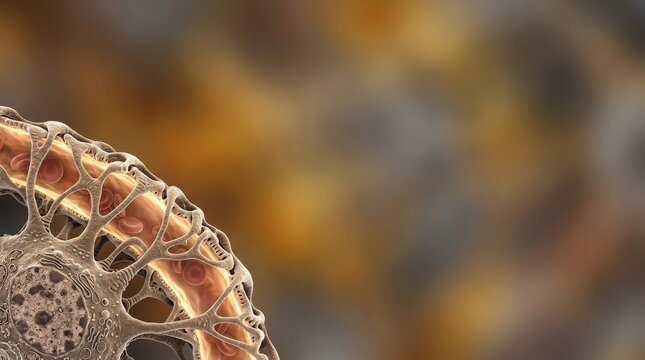 Microscopic Kidney Filtration Barrier: A highly magnified 3D medical illustration showing the intricate, porous structure of the filtration barrier and podocytes within a human kidney glomerulus