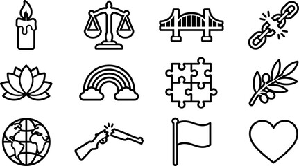 Obraz premium Set of twelve hand drawn line art icons for various concepts.