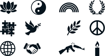 Obraz premium Set of peace and harmony symbols icons vector illustration.