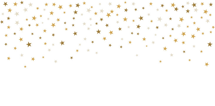 Gold Star Confetti Border Seamless Pattern on White Background with Falling Black Stars Vector Illustration for New Year Holiday and Birthday Party Decoration