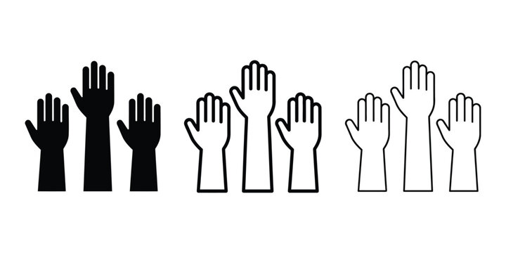 Raised hands for vote and participation icon silhouette vector outline and line art