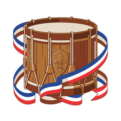 French Military Drum with Fleur de Lis Shield and Tricolor Ribbon © VilenSloan