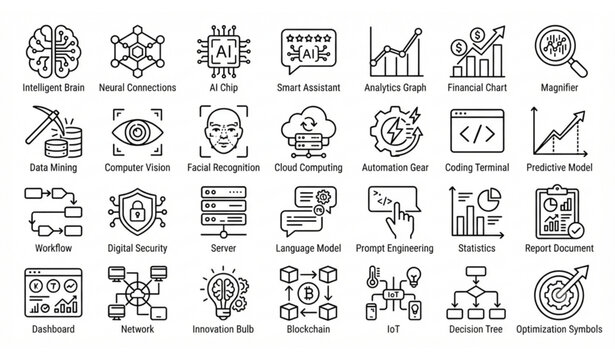 48 Networking, Server Infrastructure and Cloud Computing Icon Set - Line Style