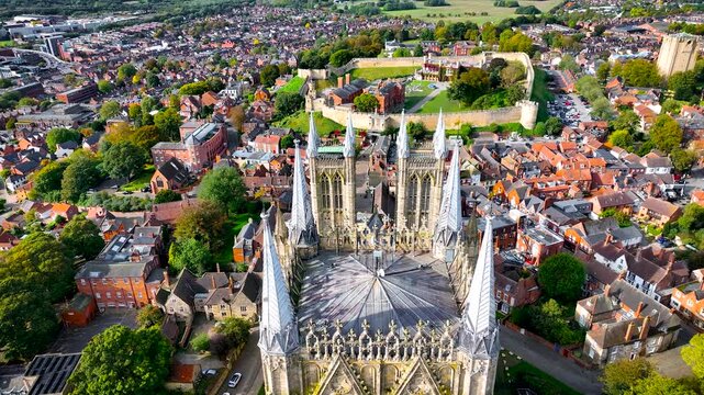 View of Lincoln Cathedral,  a Church of England cathedral in Lincolnshire, England, UK