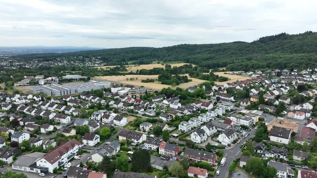 Drone aerial footage of Kelkheim-Fischbach in the Taunus, Main-Taunus District, Hesse, Germany