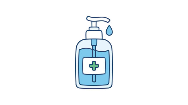 Hand Sanitizer Bottle with Droplet and Cross Symbol.