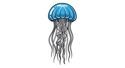 Stylized blue jellyfish illustration isolated on white background © RGN