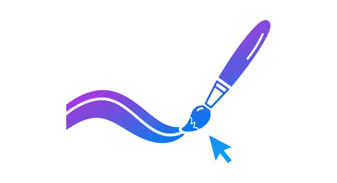Digital paintbrush creating a colorful stroke with a mouse cursor.