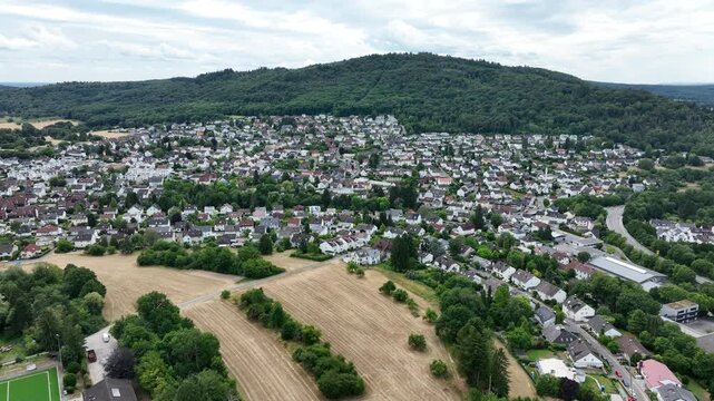 Drone aerial footage of Kelkheim-Fischbach in the Taunus, Main-Taunus District, Hesse, Germany