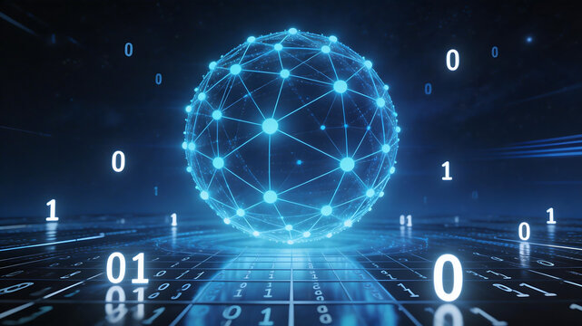 Digital network sphere with binary code