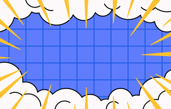 Comic speech bubble background with clouds and sunburst frame